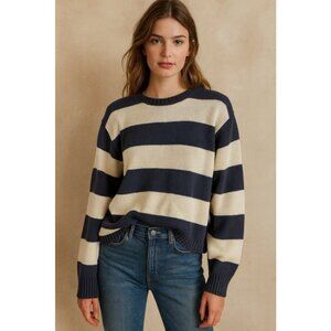 Brandy Melville Navy & Cream Striped 100% Cotton Sweater | One Size Relaxed Fit